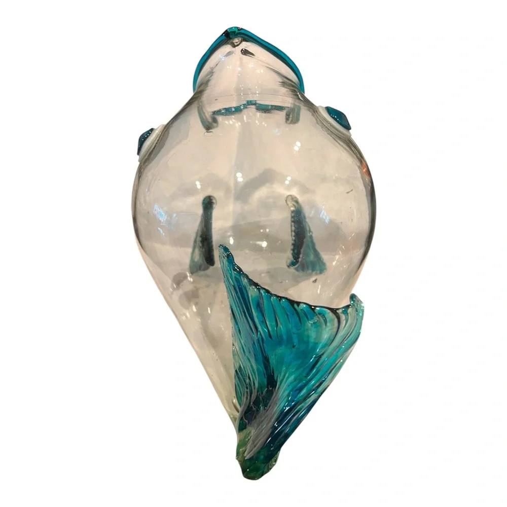 Vintage Blenko Style Fish Vase Retro 1960s MCM Clear, Blue And Teal.